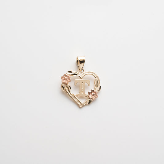 10K Gold Heart T Initial Pendant