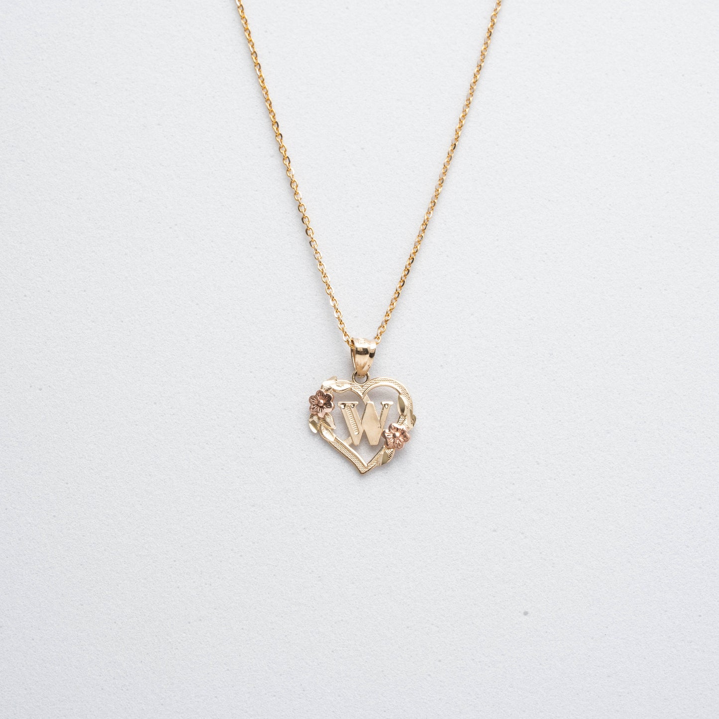 10K Rose Gold Blossom Heart W Initial Necklace