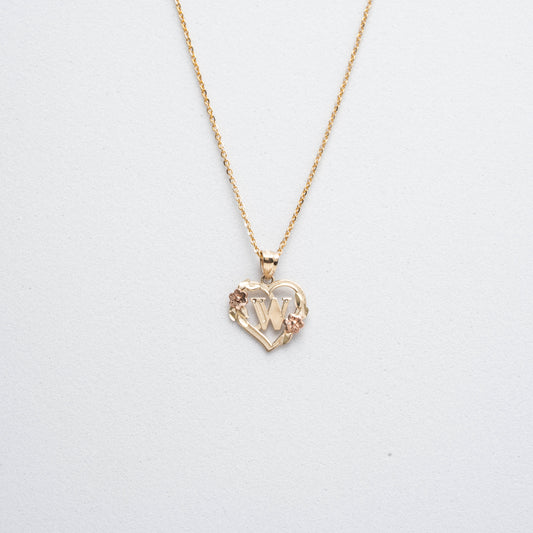 10K Rose Gold Blossom Heart W Initial Necklace