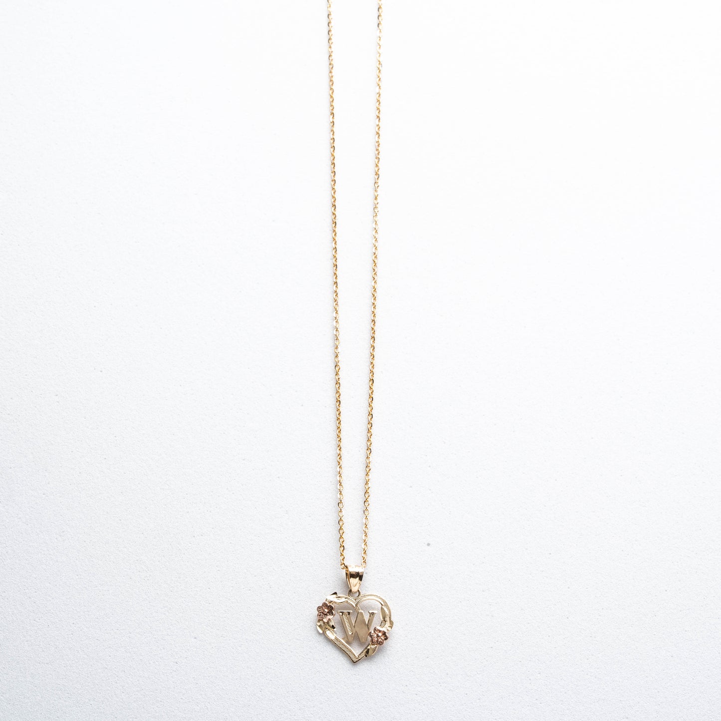 10K Rose Gold Blossom Heart W Initial Necklace