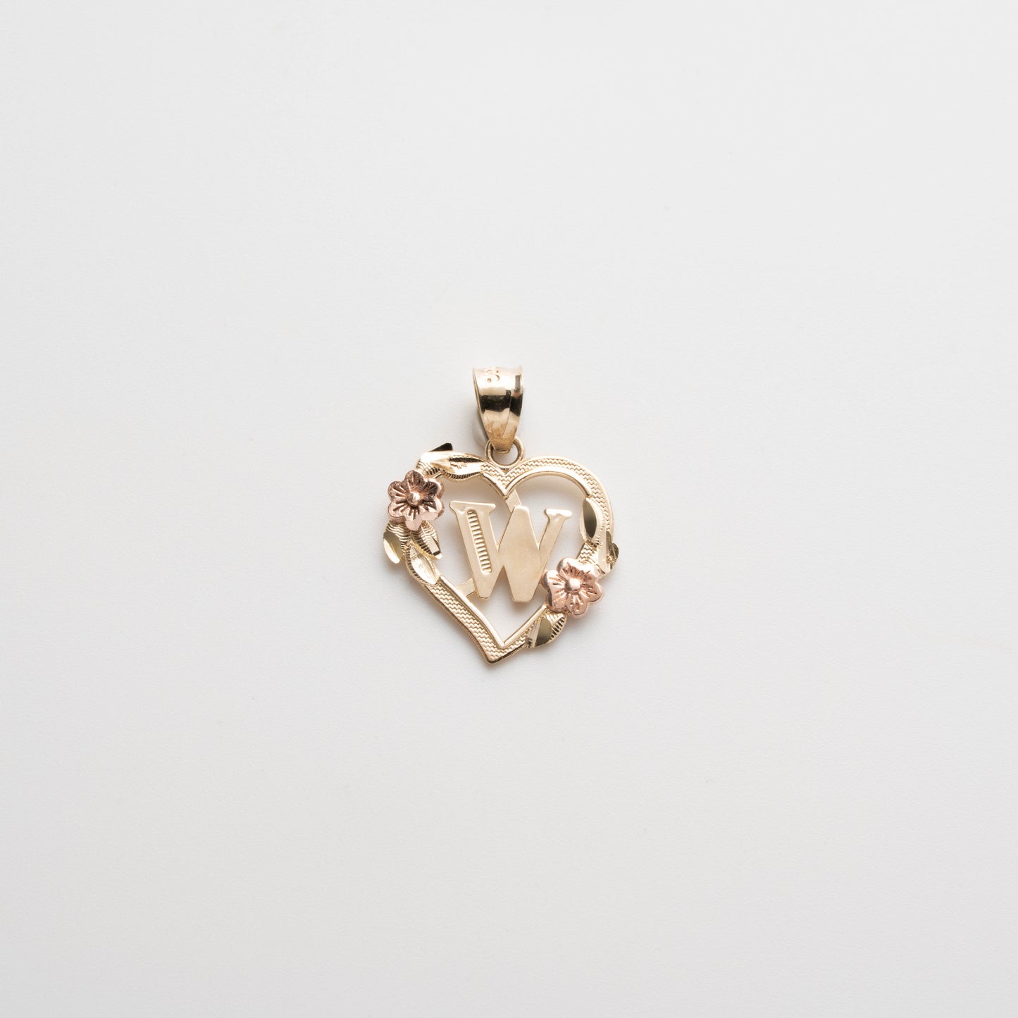 10K Rose Gold Blossom Heart W Initial Necklace