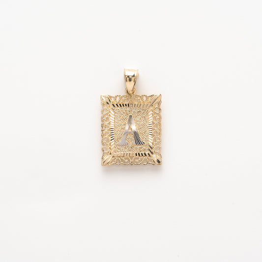 10K Gold Rectangle A Initial Pendant
