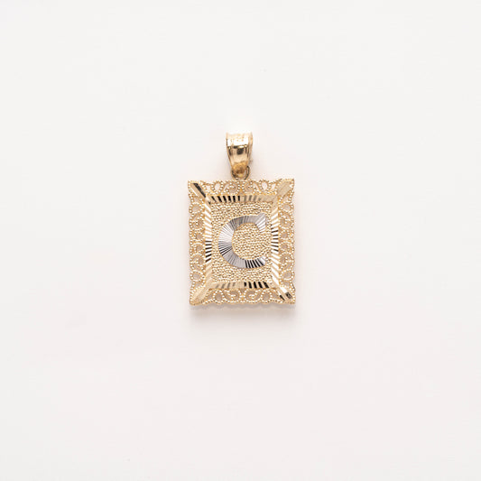 10K Gold Rectangle C Initial Pendant