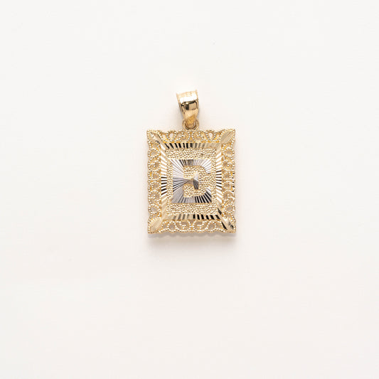 10K Gold Rectangle E Initial Pendant