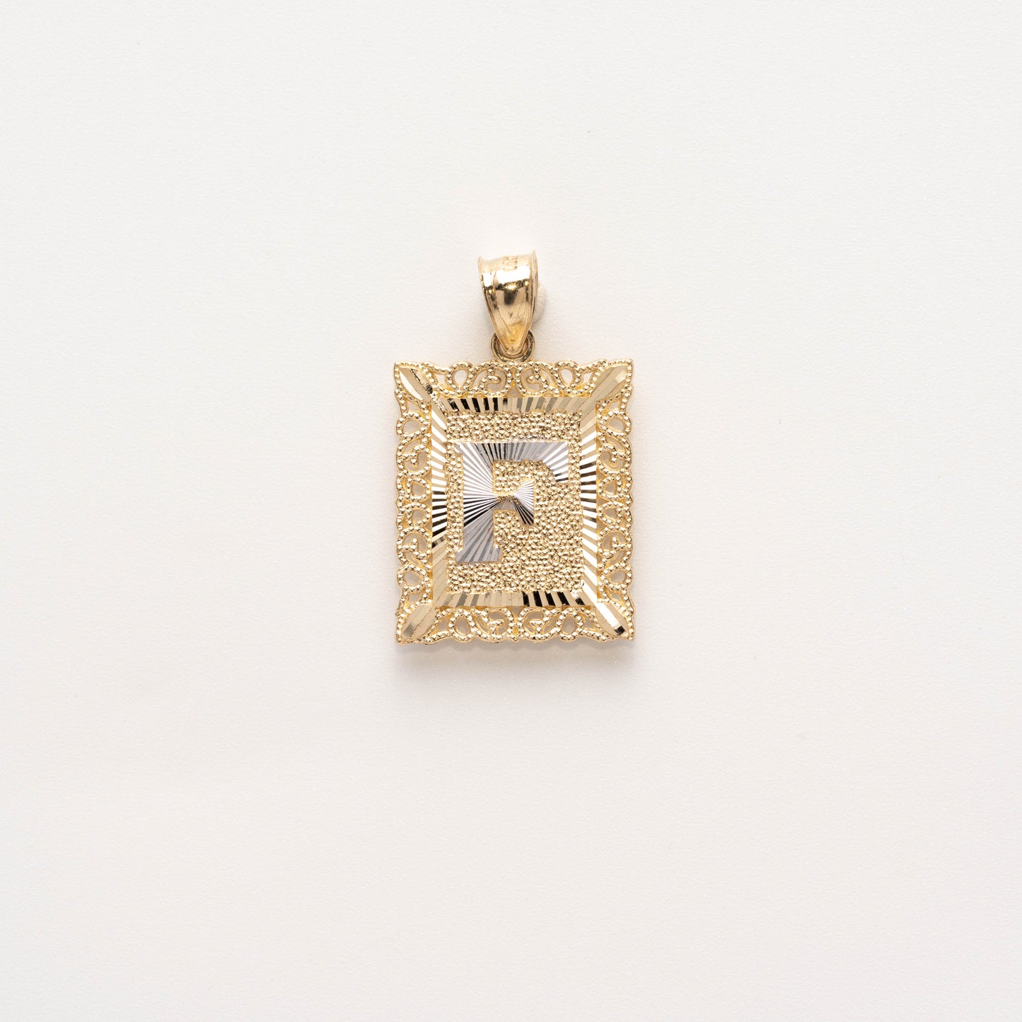 10K Gold Rectangle F Initial Pendant