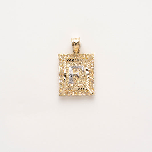 10K Gold Rectangle F Initial Pendant