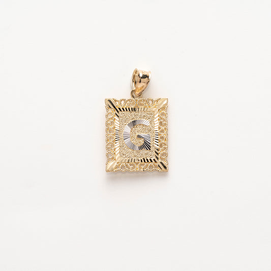 10K Gold Rectangle G Initial Pendant