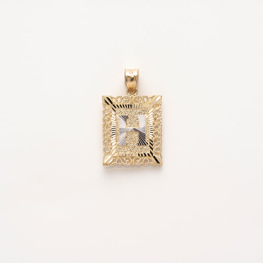 10K Gold Rectangle H Initial Pendant