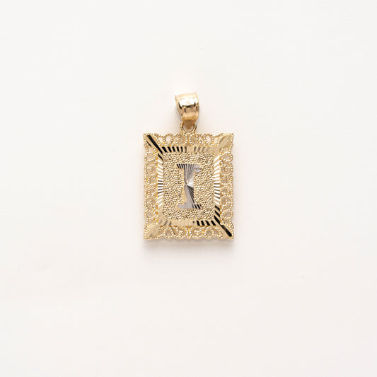 10K Gold Rectangle I Initial Pendant