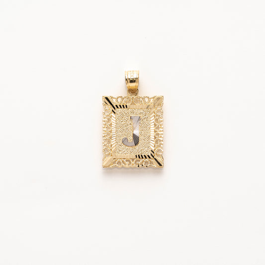 10K Gold Rectangle J Initial Pendant