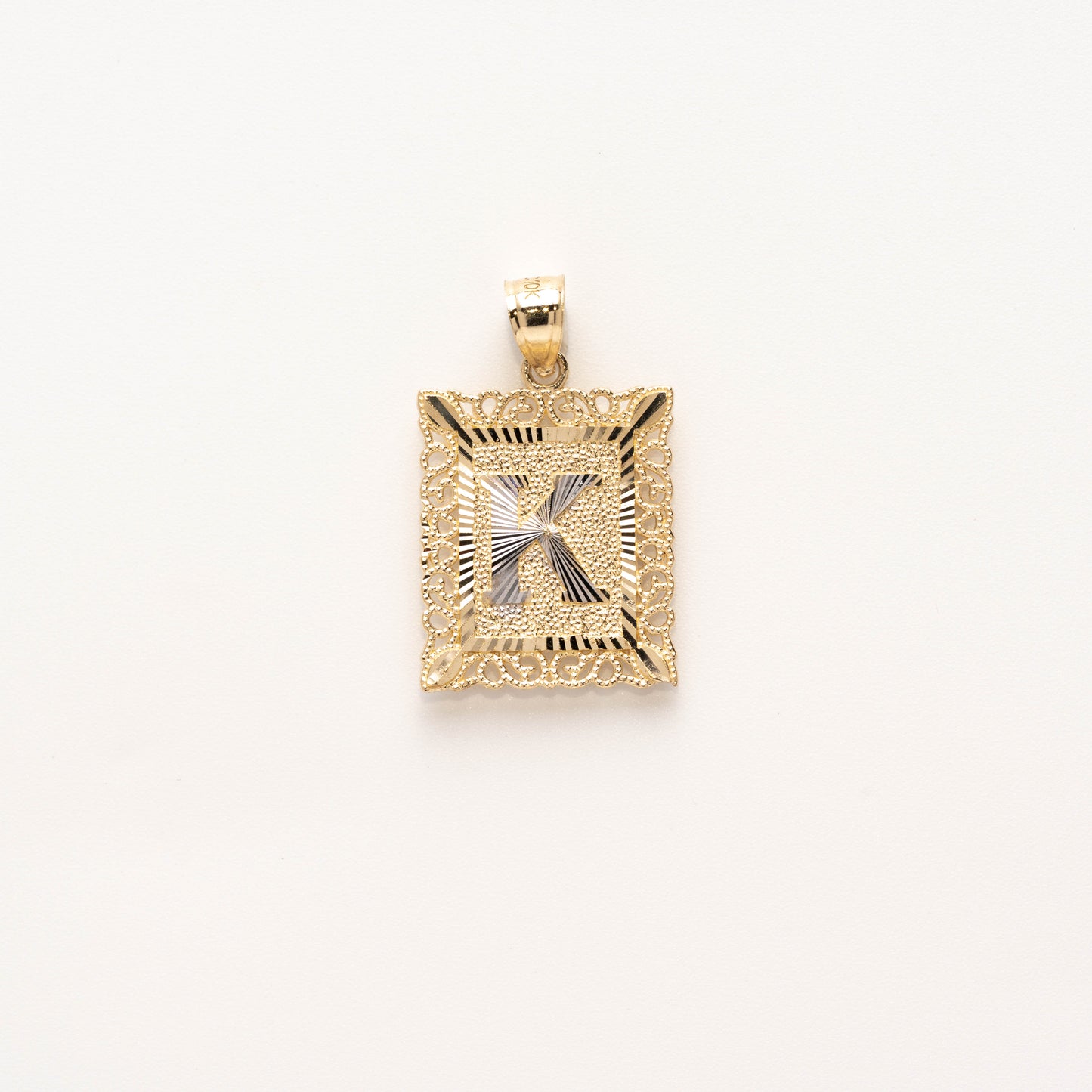 10K Gold Rectangle K Initial Pendant