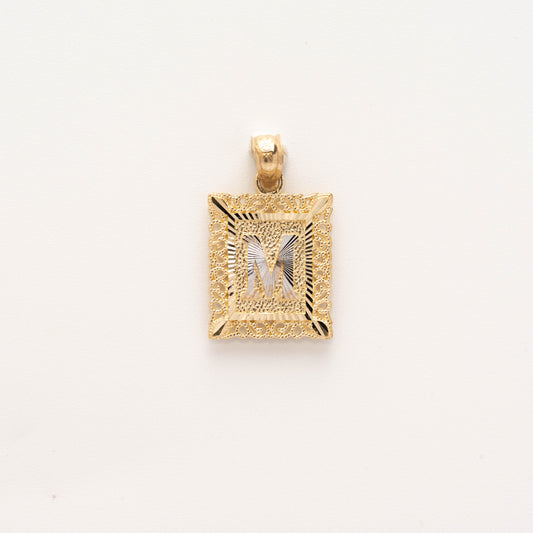 10K Gold Rectangle M Initial Pendant