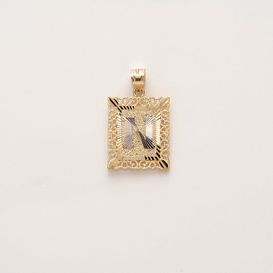 10K Gold Rectangle N Initial Pendant