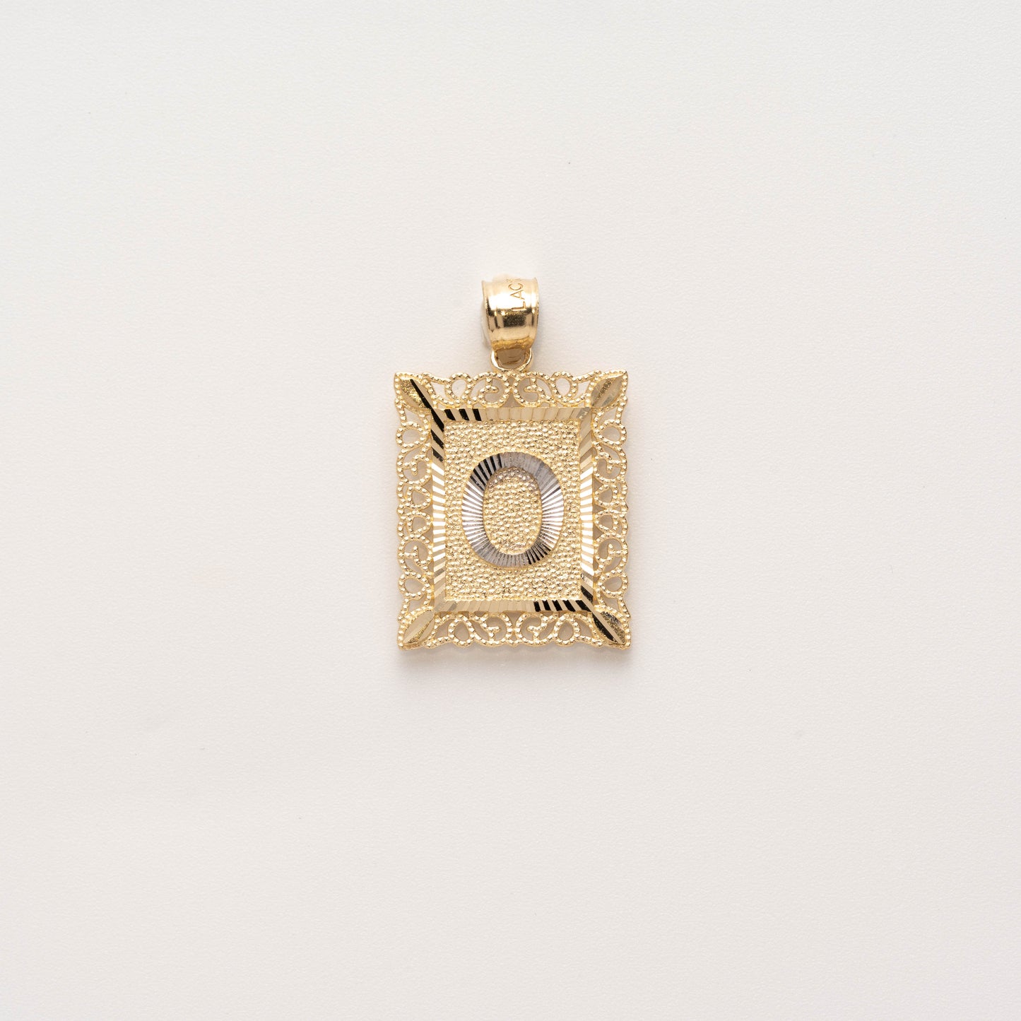10K Gold Rectangle O Initial Pendant
