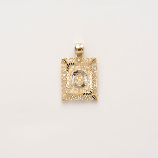 10K Gold Rectangle O Initial Pendant