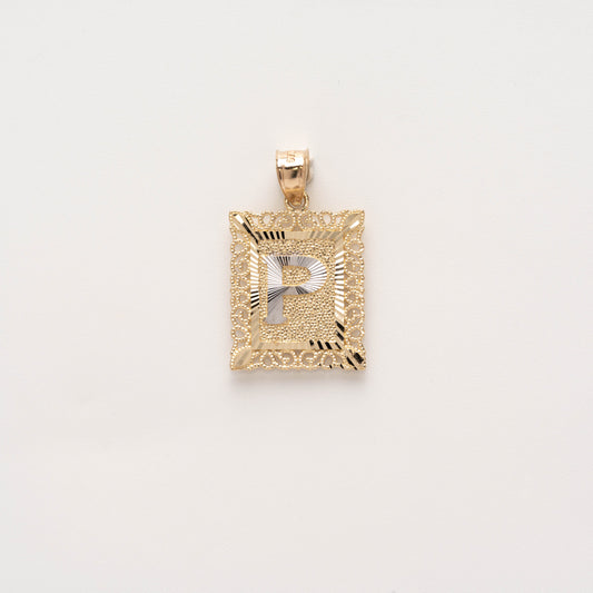 10K Gold Rectangle P Initial Pendant