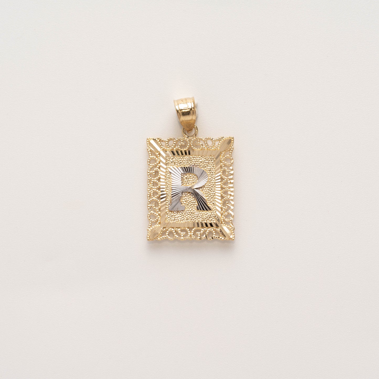 10K Gold Rectangle R Initial Pendant