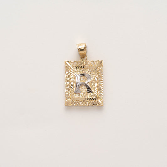 10K Gold Rectangle R Initial Pendant