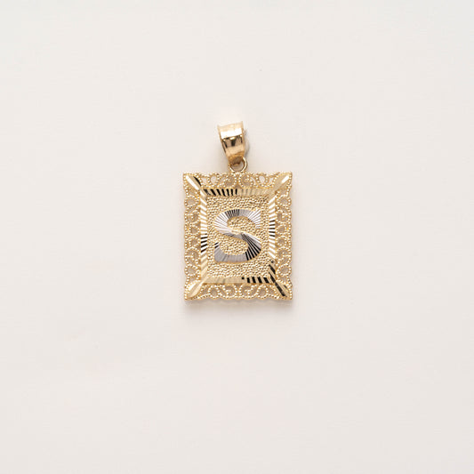 10K Gold Rectangle S Initial Pendant