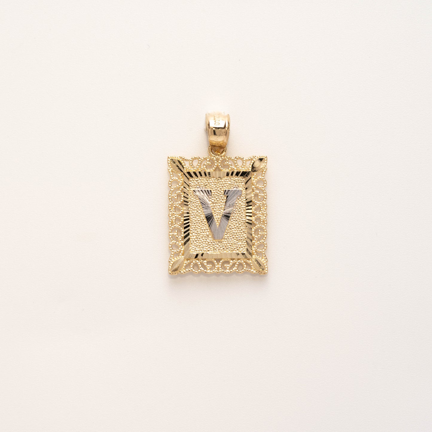 10K Gold Rectangle V Initial Pendant