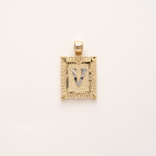 10K Gold Rectangle V Initial Pendant