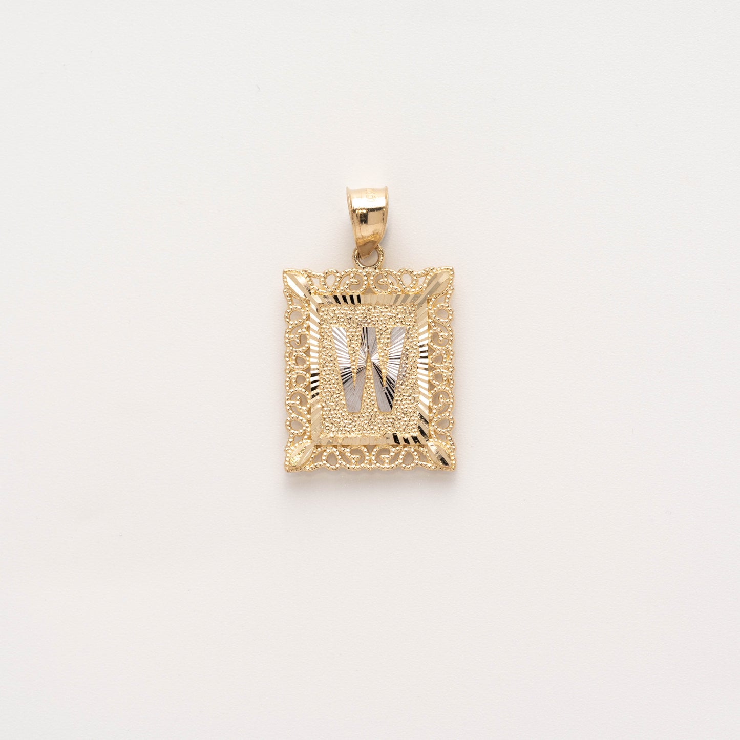 10K Gold Rectangle W Initial Pendant