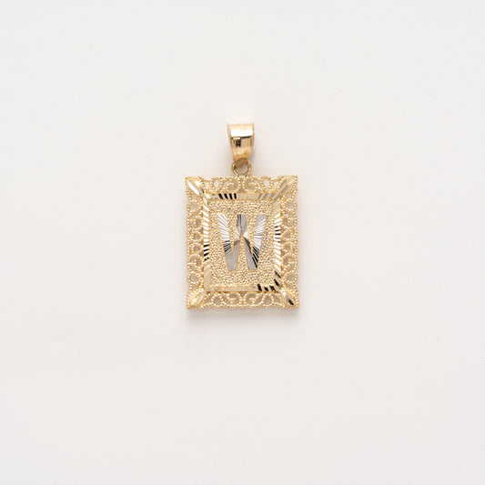 10K Gold Rectangle W Initial Pendant