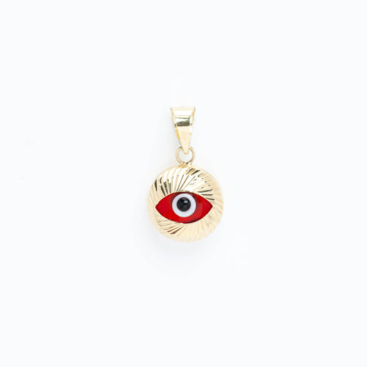 14k Gold Small Evil Red Eye Pendant