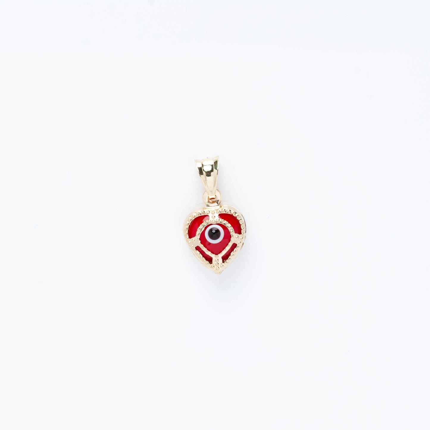 14K Gold Small Heart Red Evil Eye