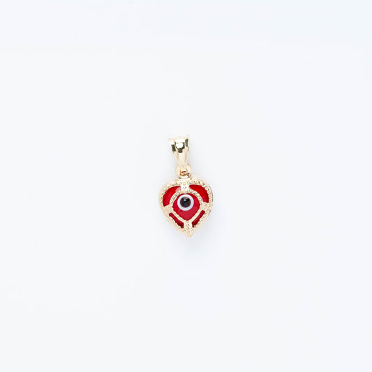 14K Gold Small Heart Red Evil Eye