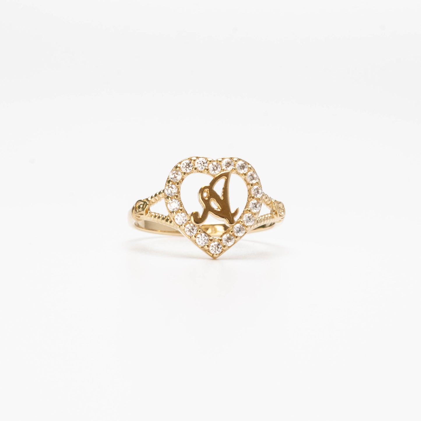 10K Heart Initial A Ring