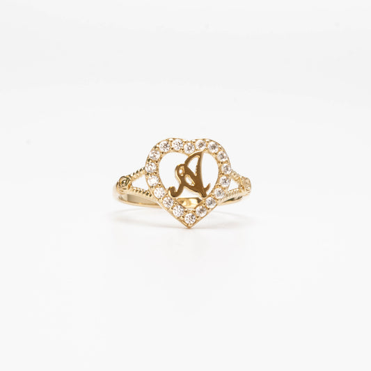 10K Heart Initial A Ring