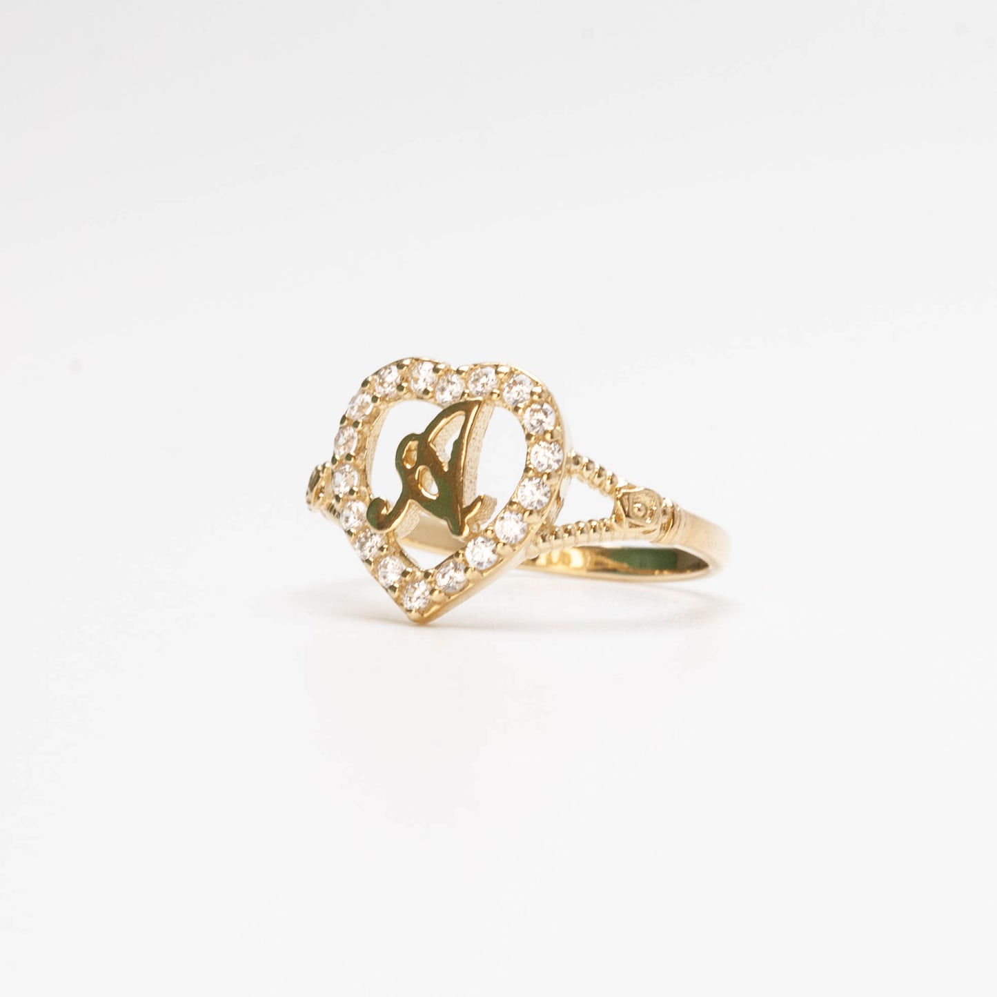 10K Heart Initial A Ring