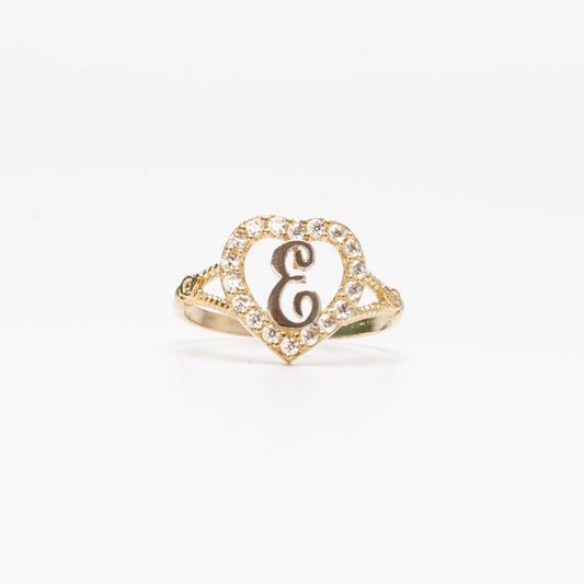 10K Heart Initial E Ring