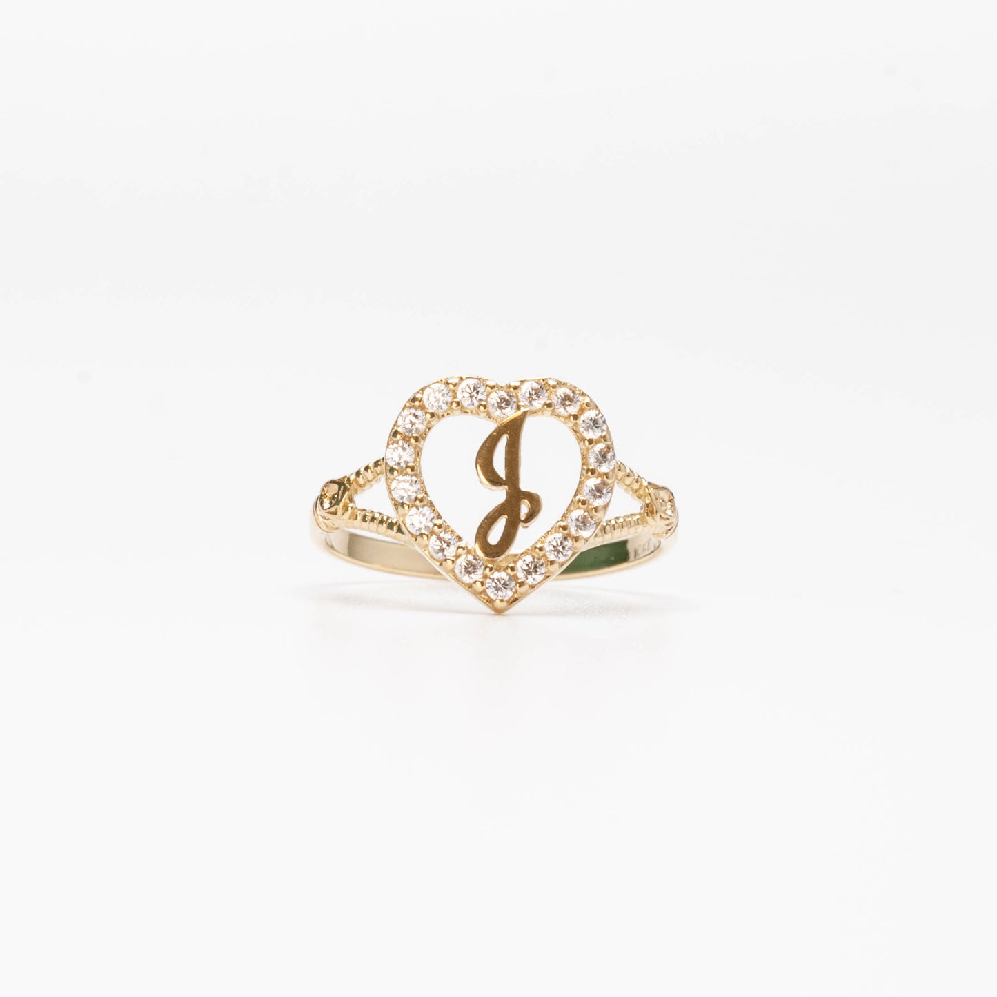 10K Heart Initial J Ring