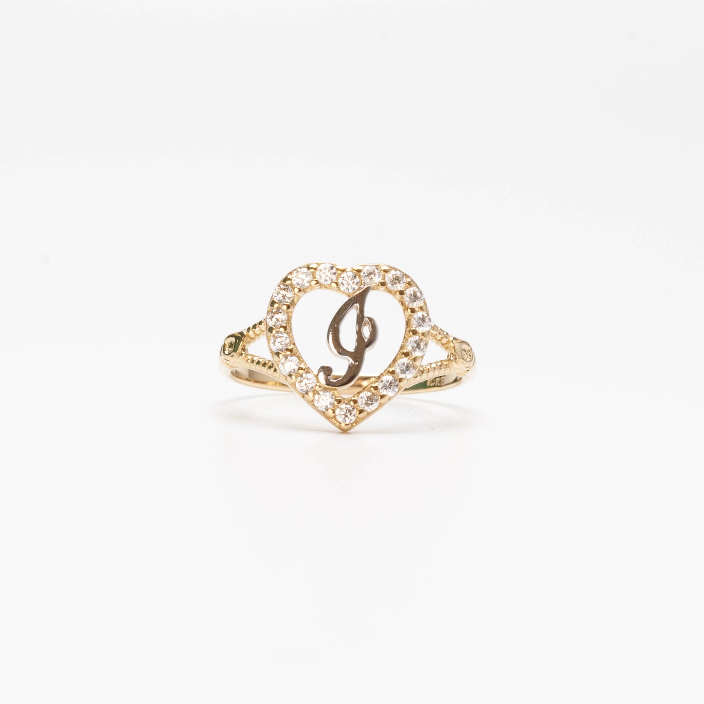 10K Heart Initial I Ring