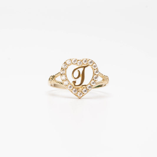 10K Heart Initial T Ring