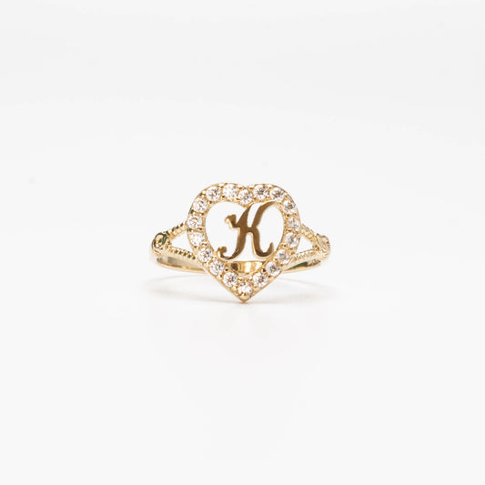 10K Heart Initial K Ring