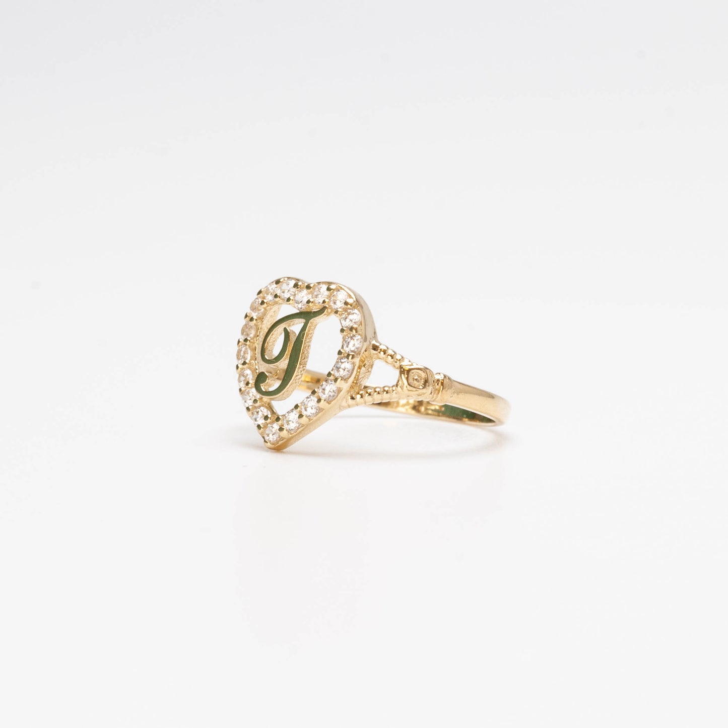 10K Heart Initial T Ring