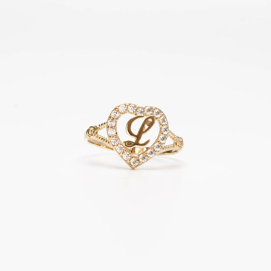 10K Heart Initial L Ring