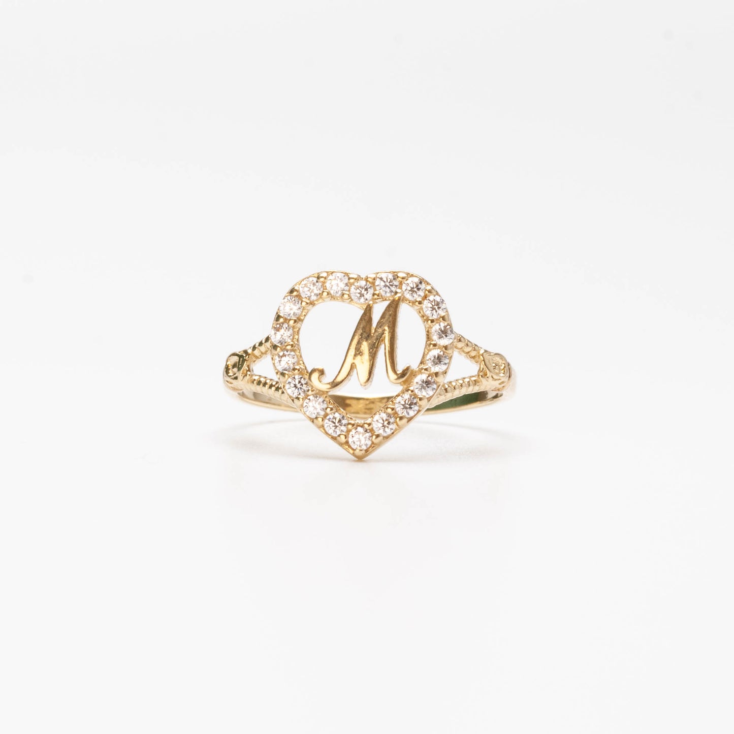 10K Heart Initial M Ring