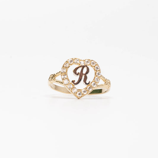 10K Heart Initial R Ring