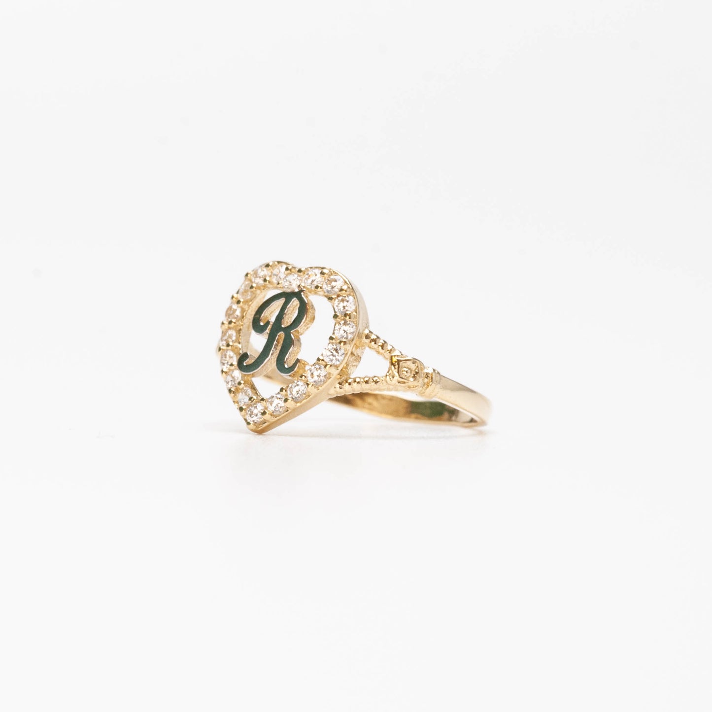 10K Heart Initial R Ring