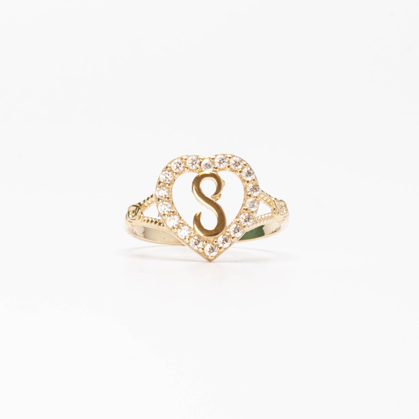 10K Heart Initial S Ring