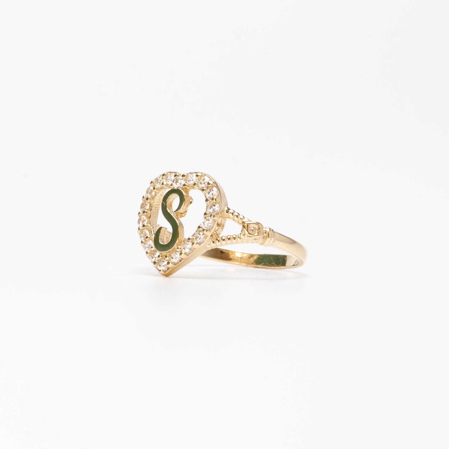 10K Heart Initial S Ring