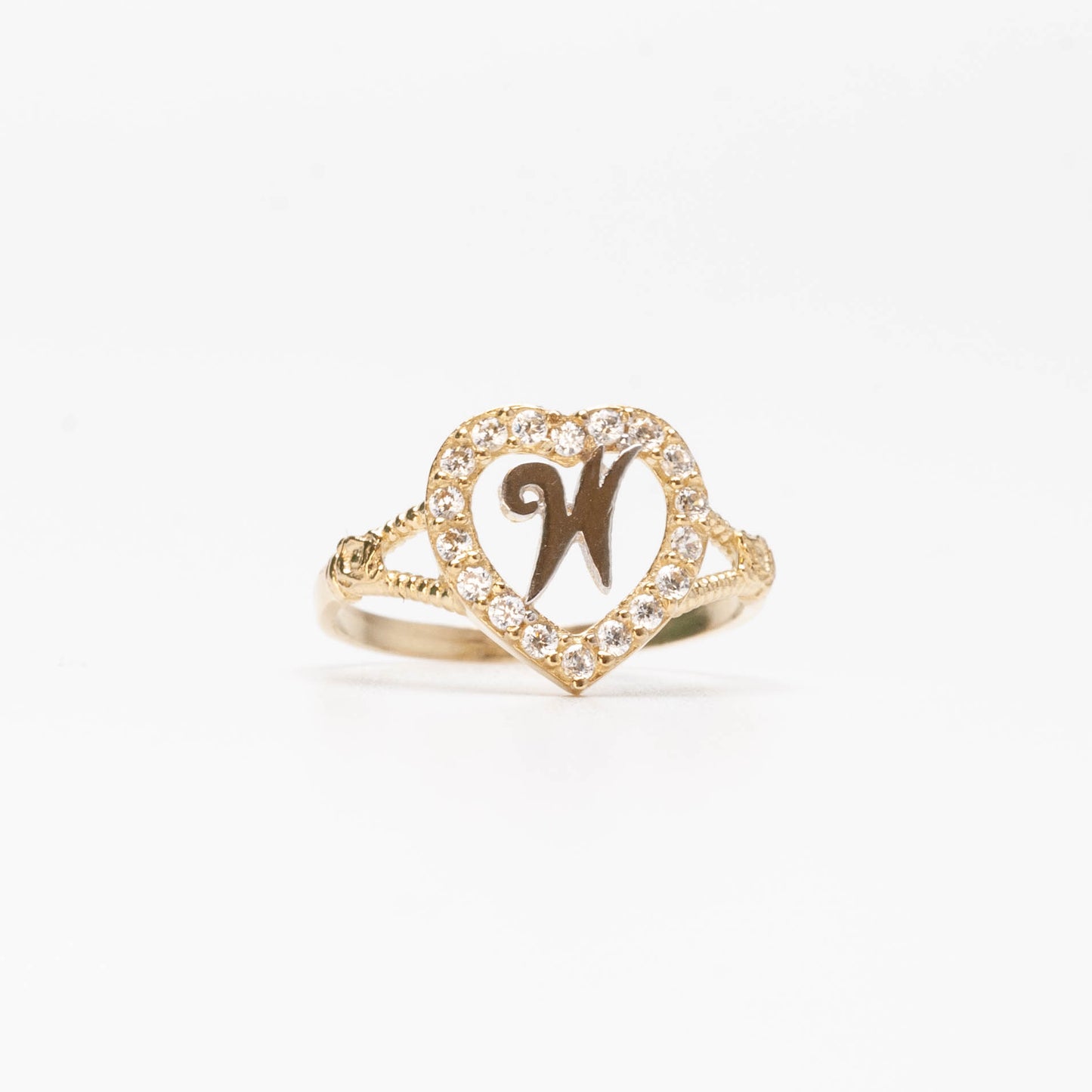 10K Heart Initial W Ring