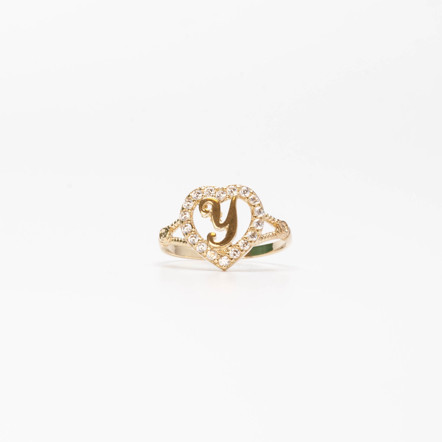 10K Heart Initial Y Ring