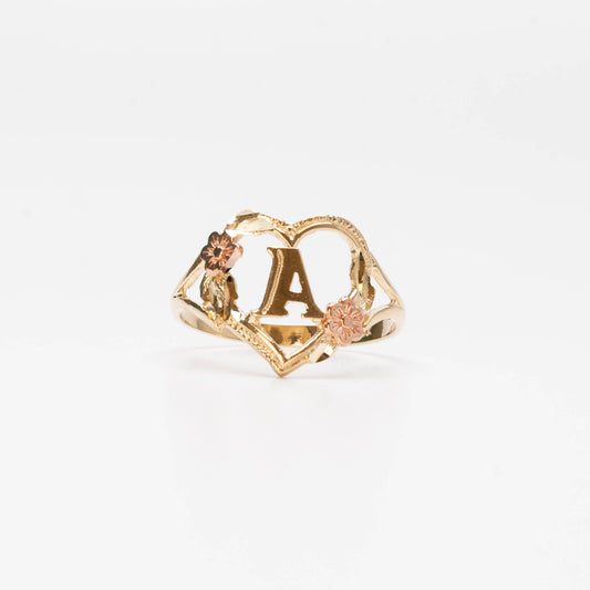 10K Heart Initial A Ring