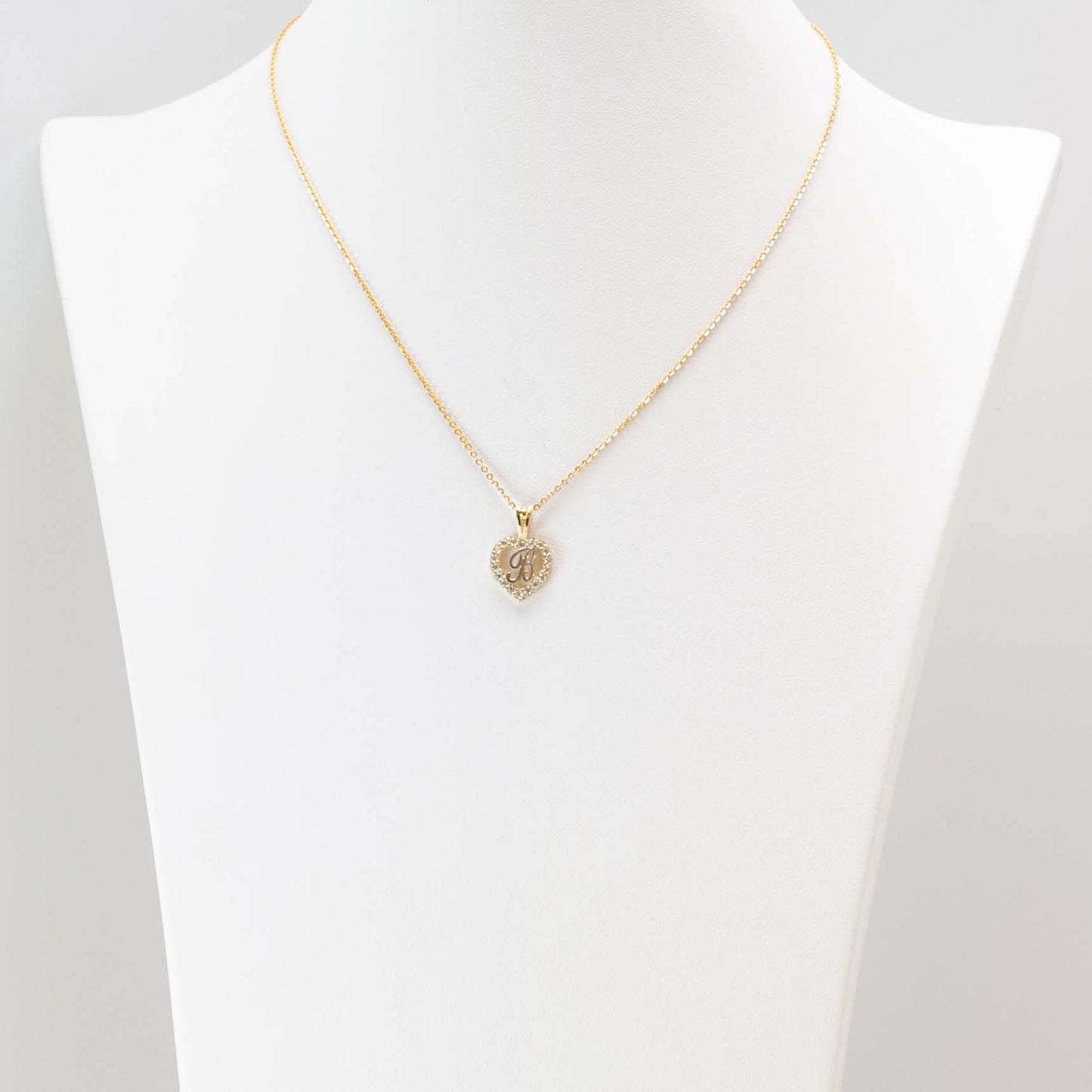 10K Gold Heart B Initial Necklace