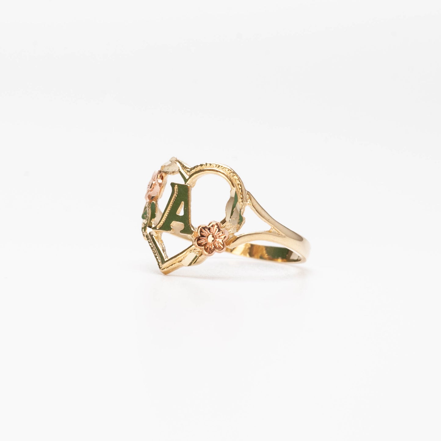 10K Heart Initial A Ring